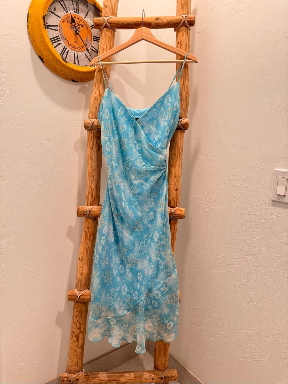 Blue Vintage Floral Slip Dress with Spaghetti Straps